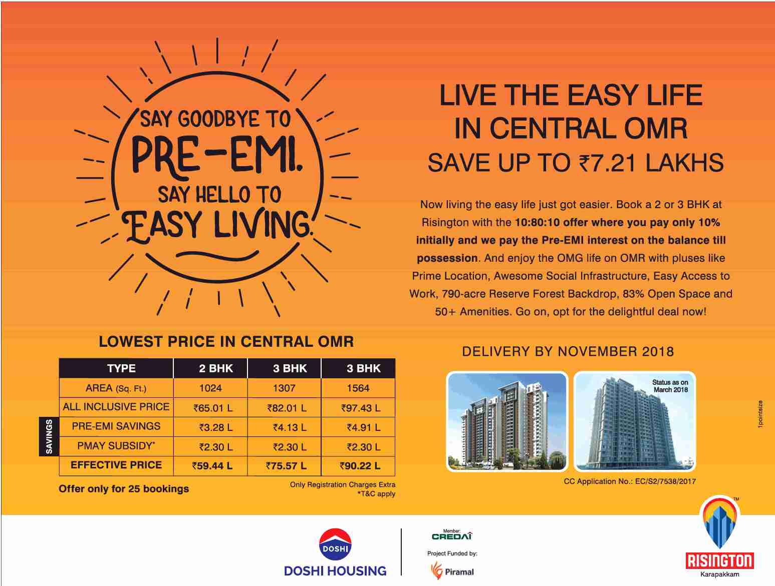 Book 2 or 3 BHK with 10:80:10 offer at Doshi Risington in Chennai